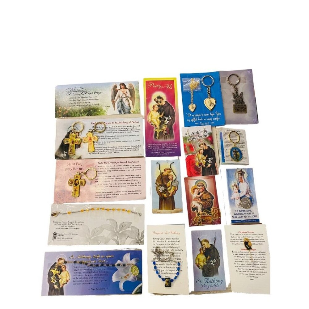 Lot of 16 Assorted Catholic Christian Prayers Cards Jewelry Saints Key Chain Cro